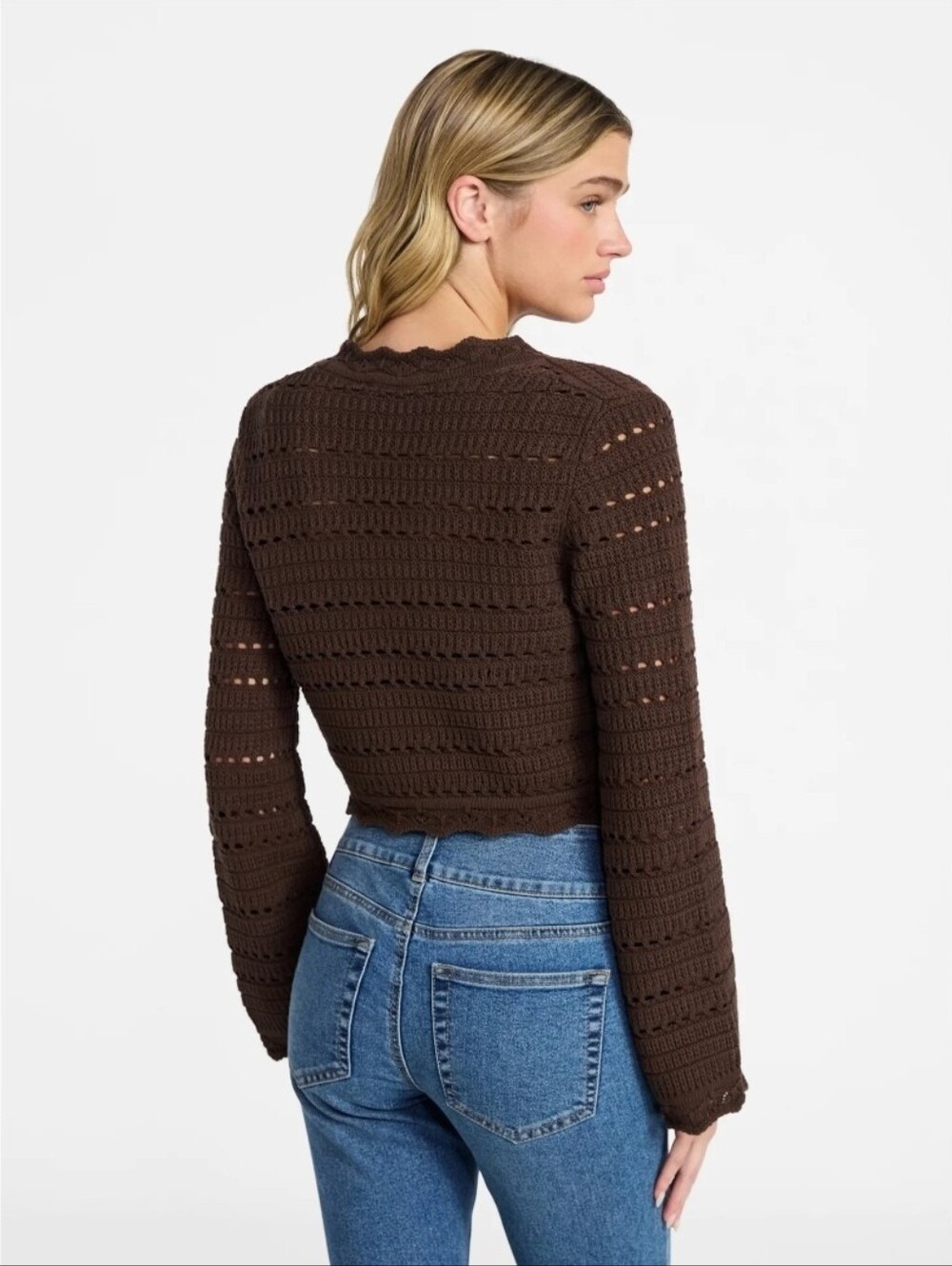 Cropped Brown Crochet Tie-Front Sweater XXL NWT - Picture 8 of 9